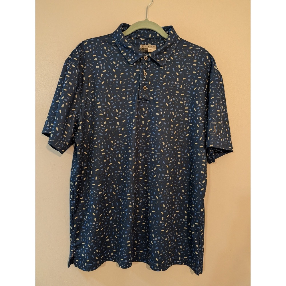 PGA Tour‎ Pro Series Mens XL BBQ Print Golf Polo Navy Blue Athletic Fit SU35758